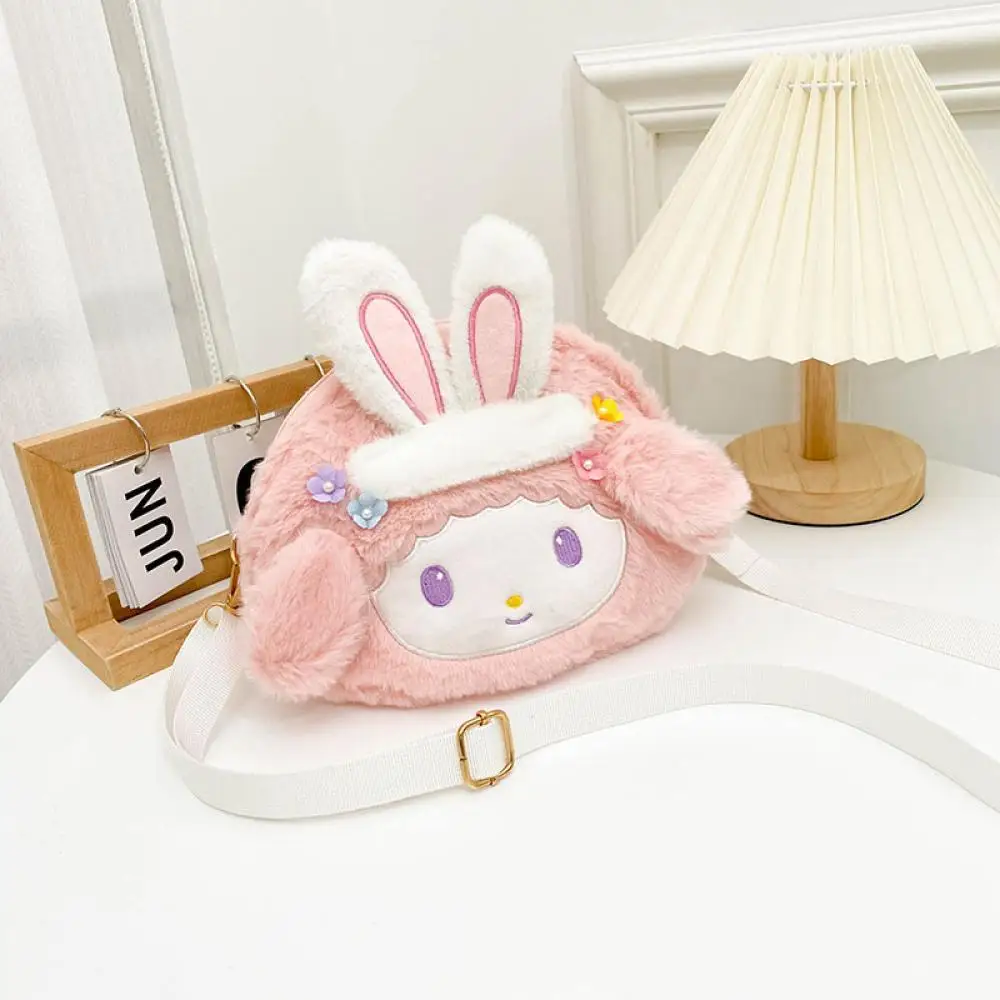 Sanrio small sheep piano PP cotton Plush crossbody bag Cute handbag Cartoon Anime periphery Children storage bag Holiday gifts