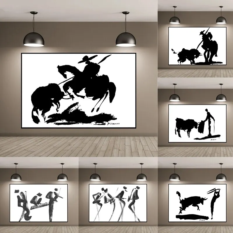 Abstract Creative Symphony Matador Ballroom Dancing Black White Canvas Painting Prints Poster Wall Art Home Decor
