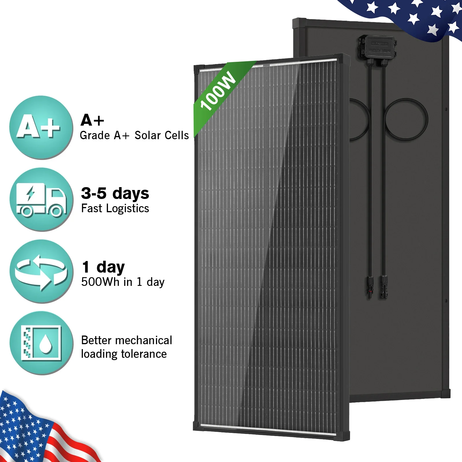 

100 Watt 12 Volt N-Type 16BB Solar Panel 25% High Efficiency IP68 Waterproof for RV Trailer Marine Farm Rooftop Off-Grid Power System IP68 Waterproof Efficiency Solar Module for Outdoor Off-Grid Energy System