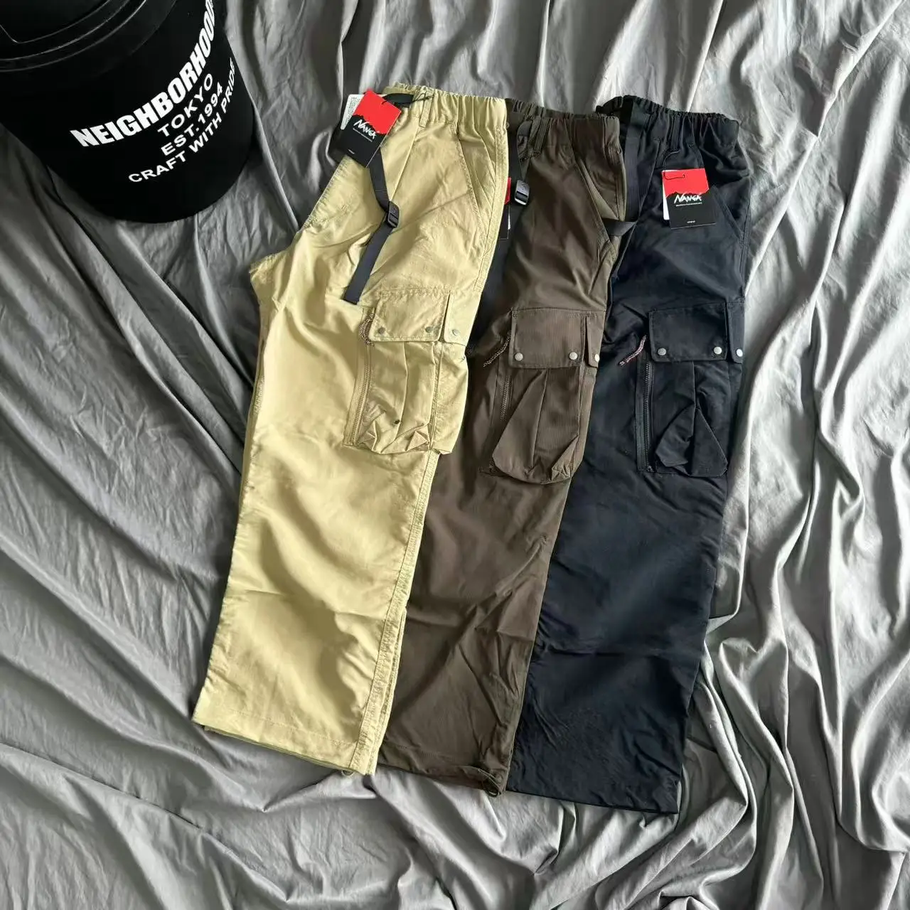 Japanese Nanga Casual Cargo Pants Functional Buckle Belt Workpants Men Women High Quality Loose Wear Resistant Camping Trousers