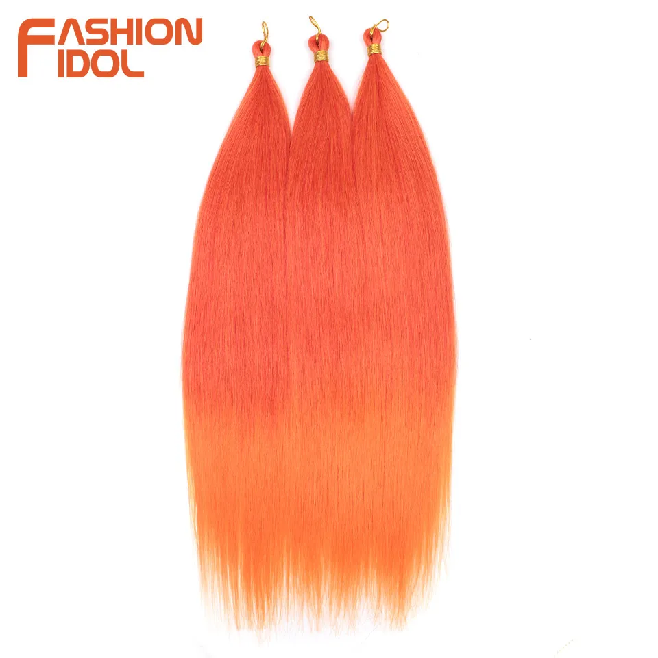 Ariel-mechones de pelo lacio de poni, 28 pulgadas, trenzas de ganchillo, pelo sintético trenzado, extensiones de pelo de ganchillo ombré naranja