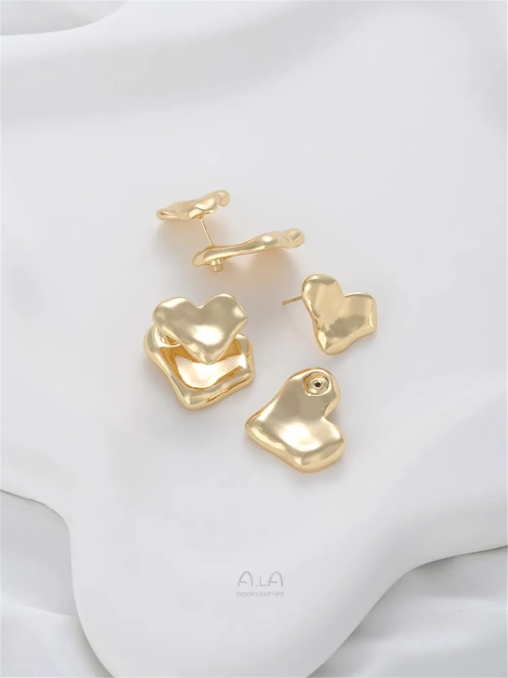 14K Gold-filled Irregular Heart-shaped Pear-shaped Flower-shaped Double-sided Stud Earrings Ear Plugs High-end Earrings Jewelry