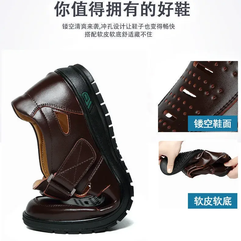 Men Genuine Leather Sandals Summer Breathable Casual Shoes for Man Slip on Clogs Outdoor Non Slip Hand Made Sandalias image 4
