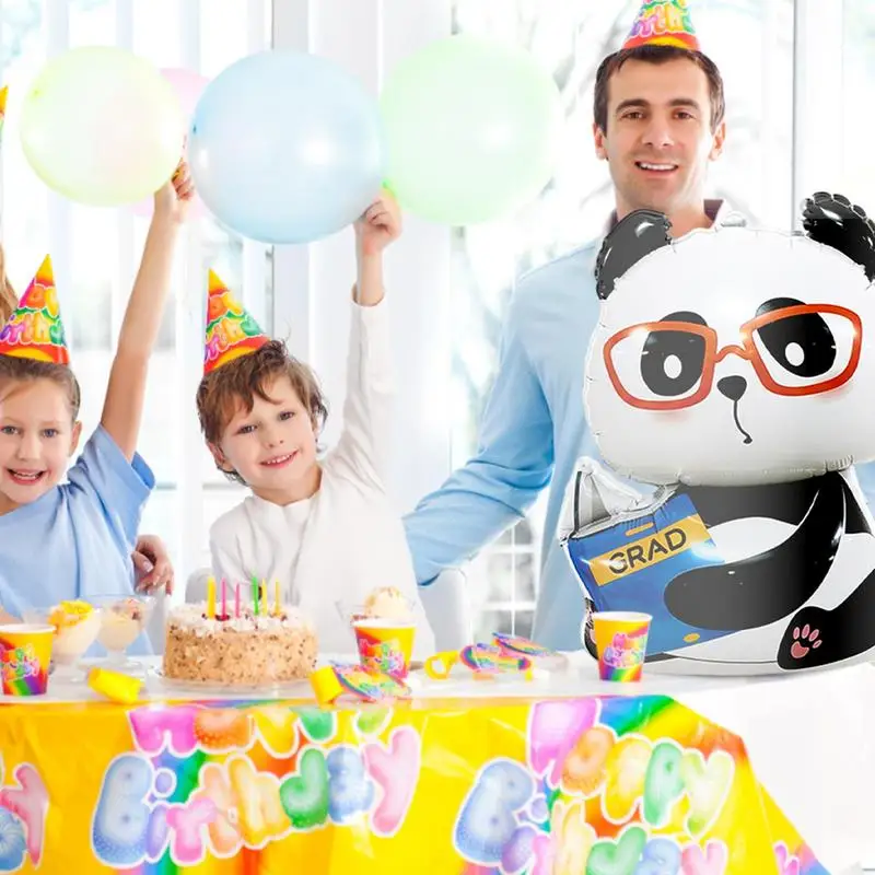 

Panda Shaped Foil Balloons Graduation Hat Glasses Leak-Proof Animal Panda Balloons Foil Balloons Party Supplies With Inflator