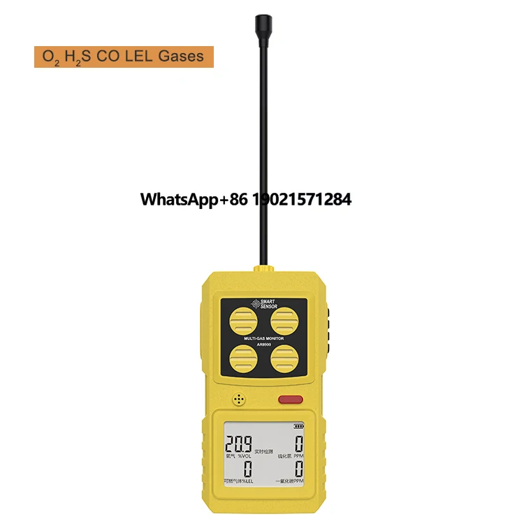 

Gas Detector SMART SENSOR 4 Gas Monitor H2S O2 CO LEL Multiple Indicator with Vibration Audible Alarm 4 Gas AR8900