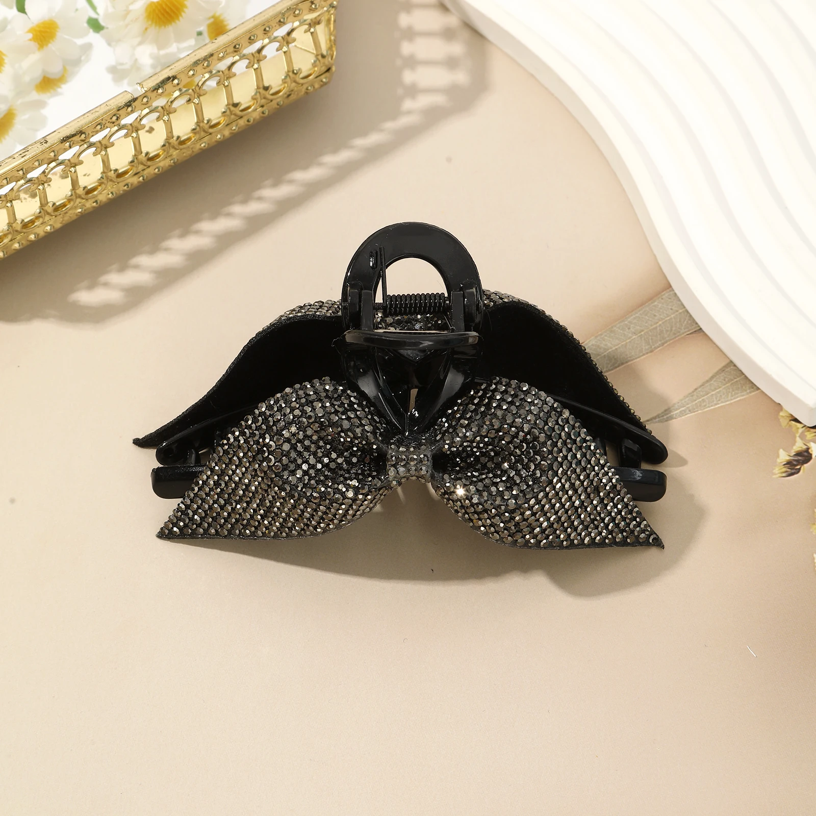 AWAYTR جديد القوس مشبك شعر بسيط أنيق رومانسي كامل الماس القوس مشبك شعر عالية ذيل حصان القرش كليب النساء إكسسوارات الشعر #4