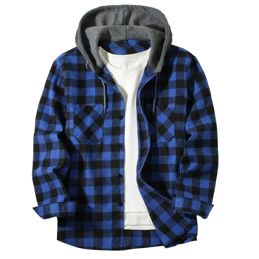 Sudaderas con capucha para hombre, camisas clásicas a cuadros informales con botones, camisa de manga larga con bolsillos dobles, chaqueta de franela, Tops, primavera y otoño