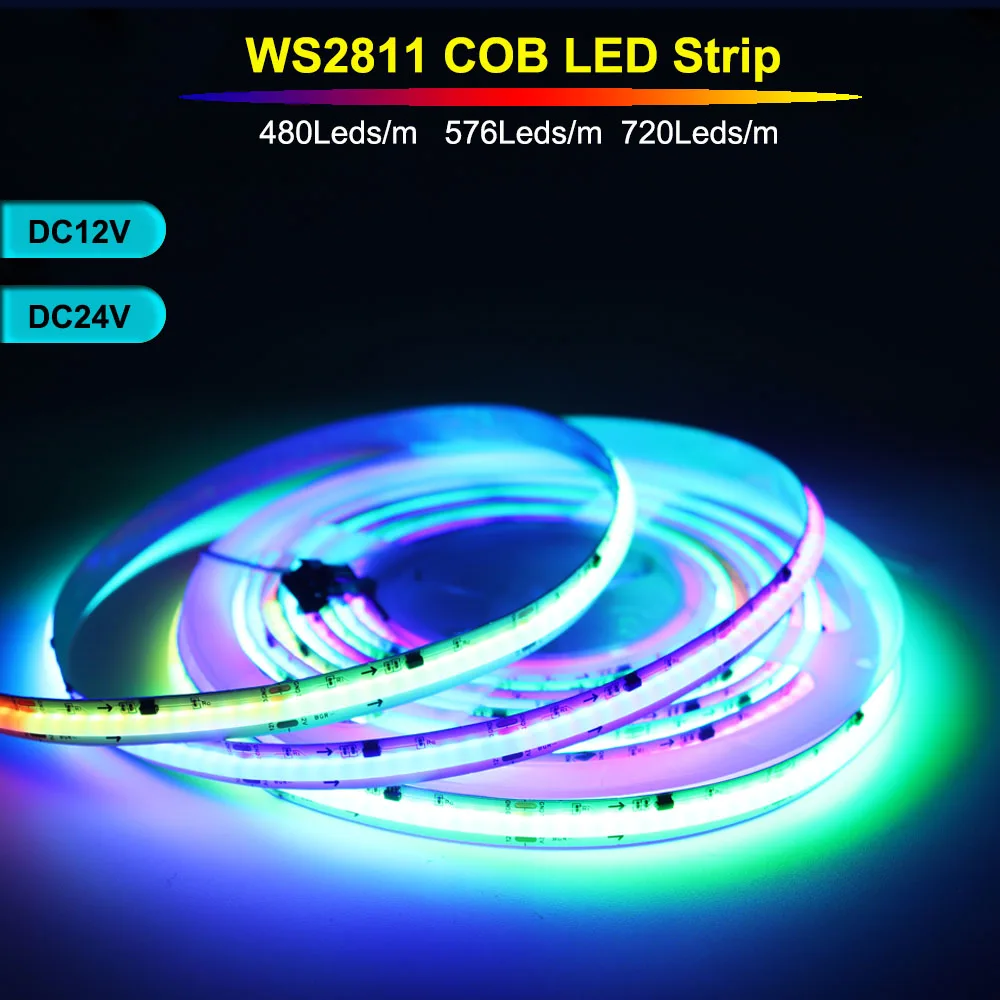 

WS2811 COB LED Strip WS2812B 720 576 360 Leds/m High Density Addressable Flexible FOB Light Tape 10/12mm DC12V/24V