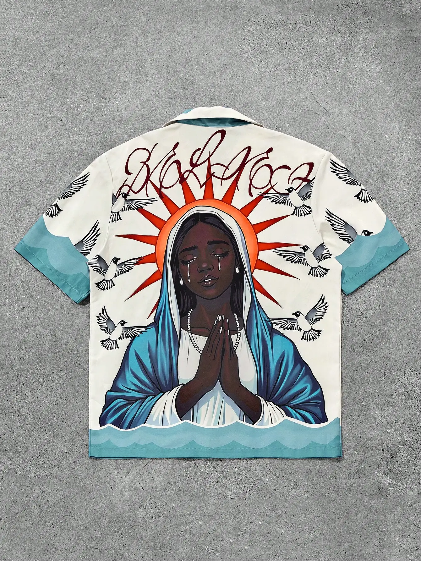 

Мужская рубашка с коротким рукавом и принтом в религиозном стиле