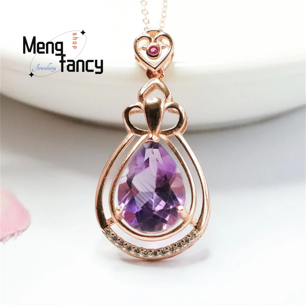 S925 Silver Natural Amethyst Water Drops Pendant Brazilian Exquisite Elegant High-grade Coloured Gemstones Fashion Fine Jewelry