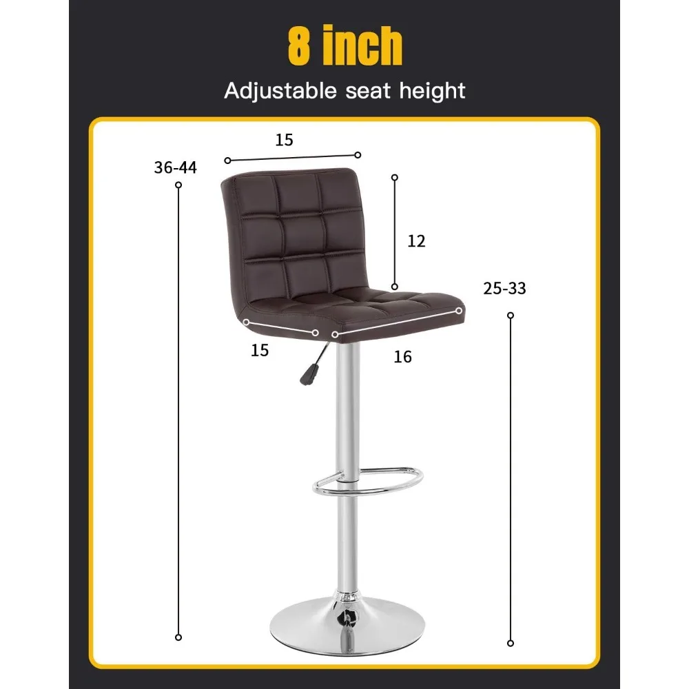 Bar Stool Conjunto de 2 Barstools Modernos, Contra Altura, Giratória, Altura Ajustável, Couro PU, Cadeiras de Bar