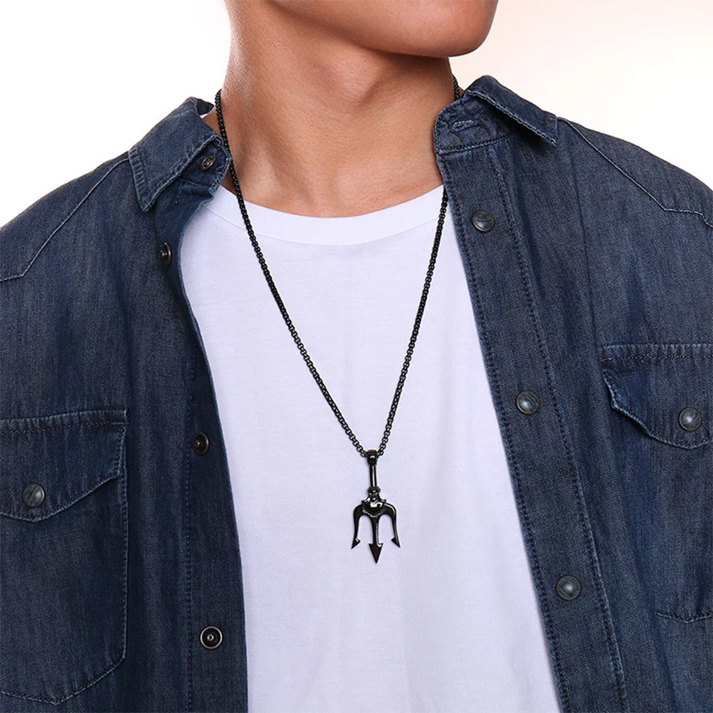 

Trident Hanging Pendant Stainless Steel Black Necklace 60Cm Chain Fashion Neck Decoration for Daily Use Hanging Pendant