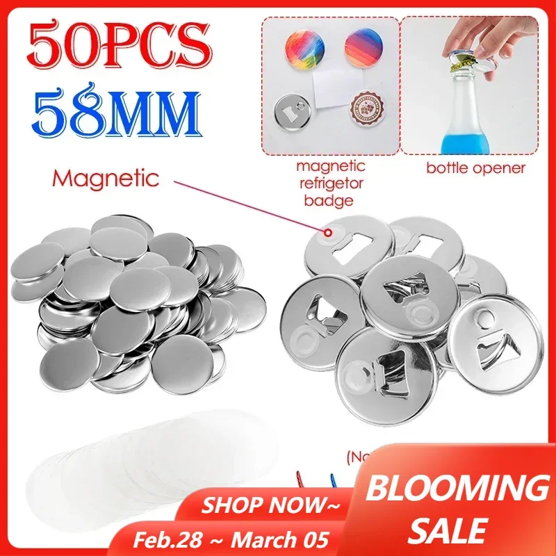 50Sets 58mm Magnetic Refrigerator Badge Materials Bottle Opener DIY Making Parts for Badge Button Maker Machine DIY Supplies