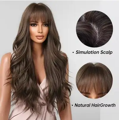 Рисунок 3 - Коричневые волнистые парики для женщин с челкой