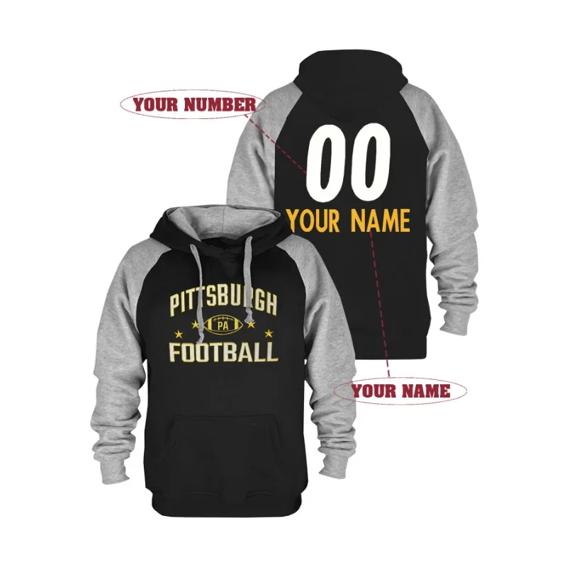 Custom Men's PITTSBURGH Hoodie Personalized Name and Number Embroidery Thick Sportswear Loose Comfortable Pullover Sweatshirt