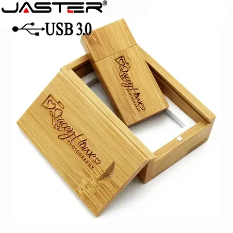 JASTER USB 3.0 clés Flash en bois avec boîte en bois 128GB clé USB Logo gratuit 64GB 32GB clé mémoire mariage photographie cadeau U disque