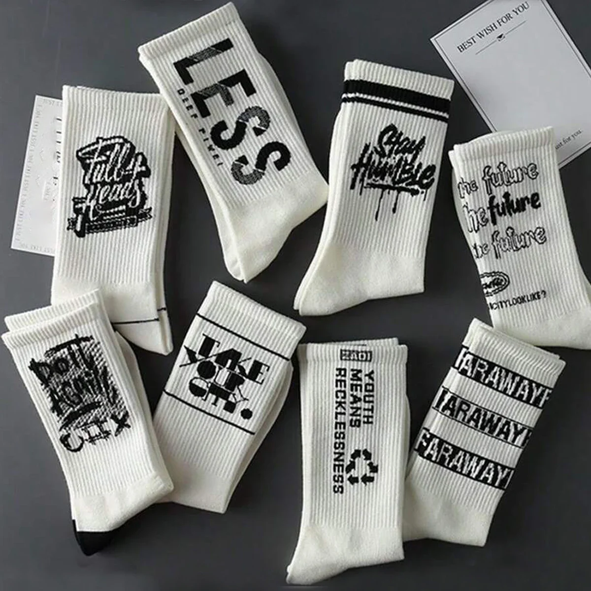 5/10 pairs Random Men's White Sports Socks, Including Long Basketball Socks & Mid-calf Athletic Socks, For Autumn And Winter