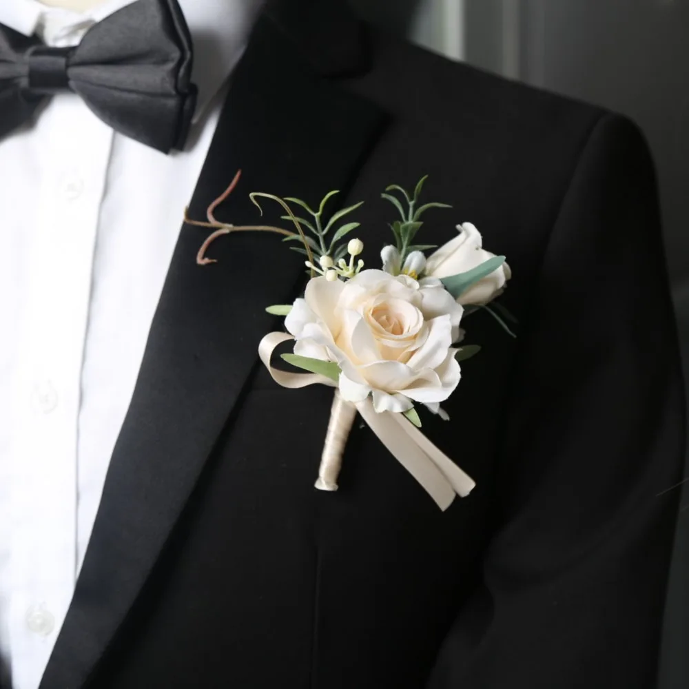 Kunstmatige Boutonnières Bloemen Roos Handgemaakte Pols Corsage Bruid Bruidsmeisje Zijde Bruidegom Borstbloem Bruiloft Accessoires - afbeelding 1