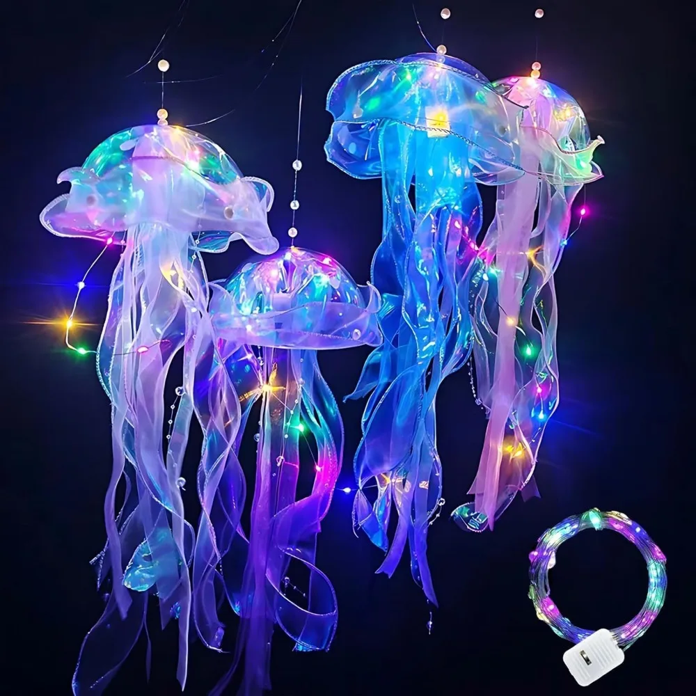 DIY Jellyfish Lantern Under The Sea Colorful Jellyfish Lamp Girl Bedroom Atmosphere Decoration Lamp Mermaid Theme Party Decor