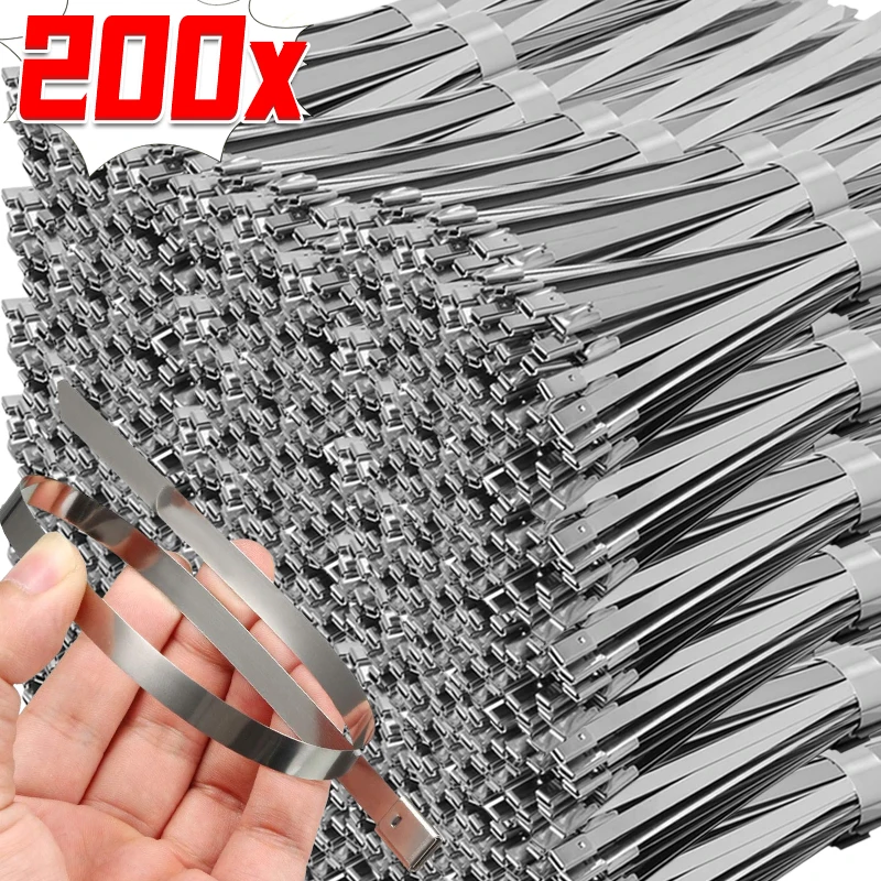 Stainless Steel Metal Zip Ties Self-Locking Cable Ties Multipurpose Exhaust Wrap Cable Wire Ties Fasteners Hardware Organizer