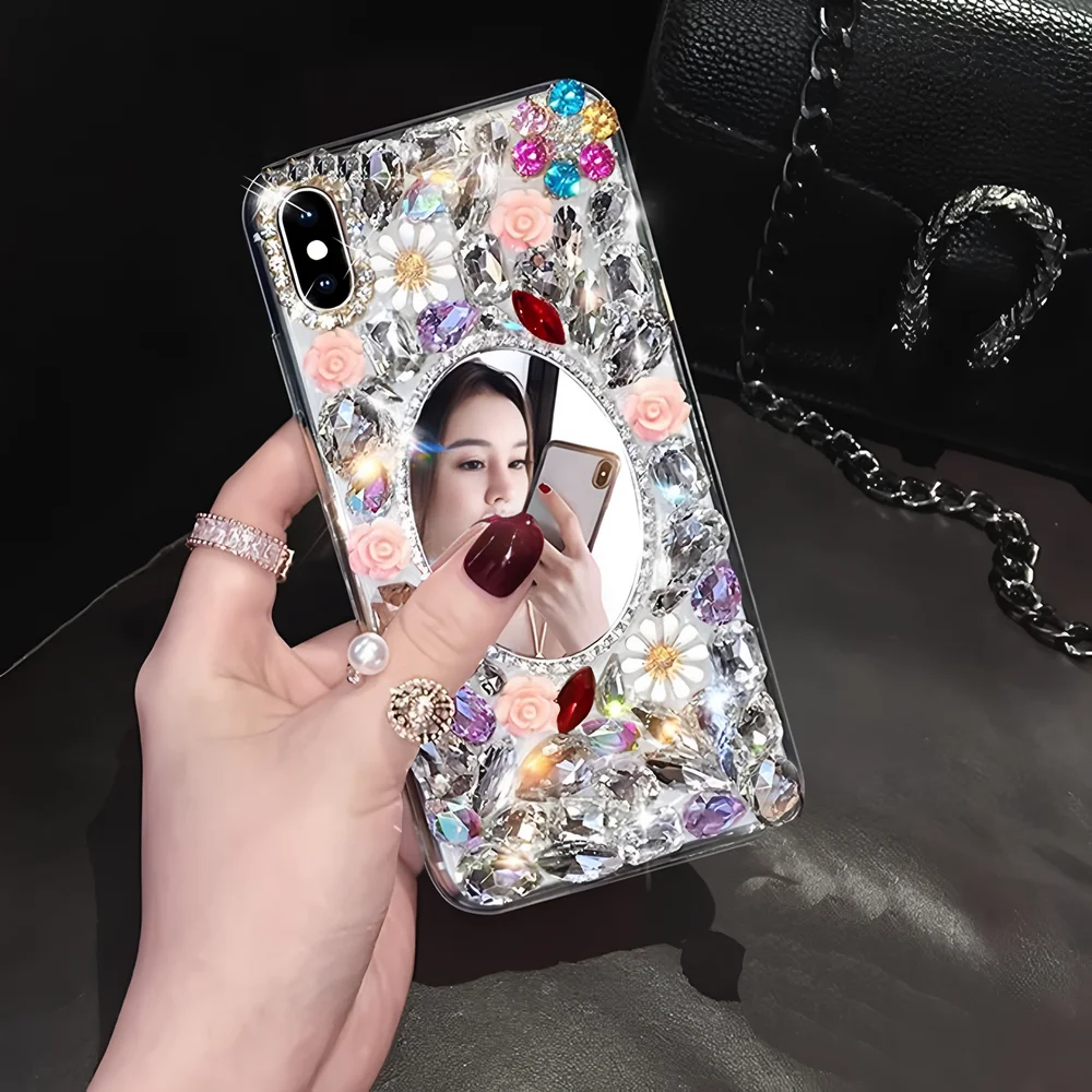 Роскошный чехол для телефона с 3D зеркалом Bling для iPhone 17 16 Pro Max Air 16e 15 14 13 12 11 8 7 Plus X XS XR SE 2020 2022 Cover Sparkling