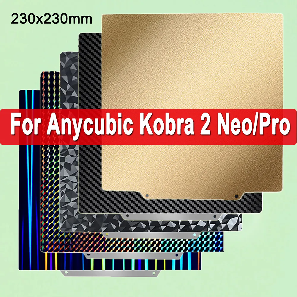 

PEI Sheet PEO PET for Anycubic Kobra 2 Neo/Pro Build Plate 230x230 Double Side Print Plate Spring Steel Sheet for Anycubic Kobra