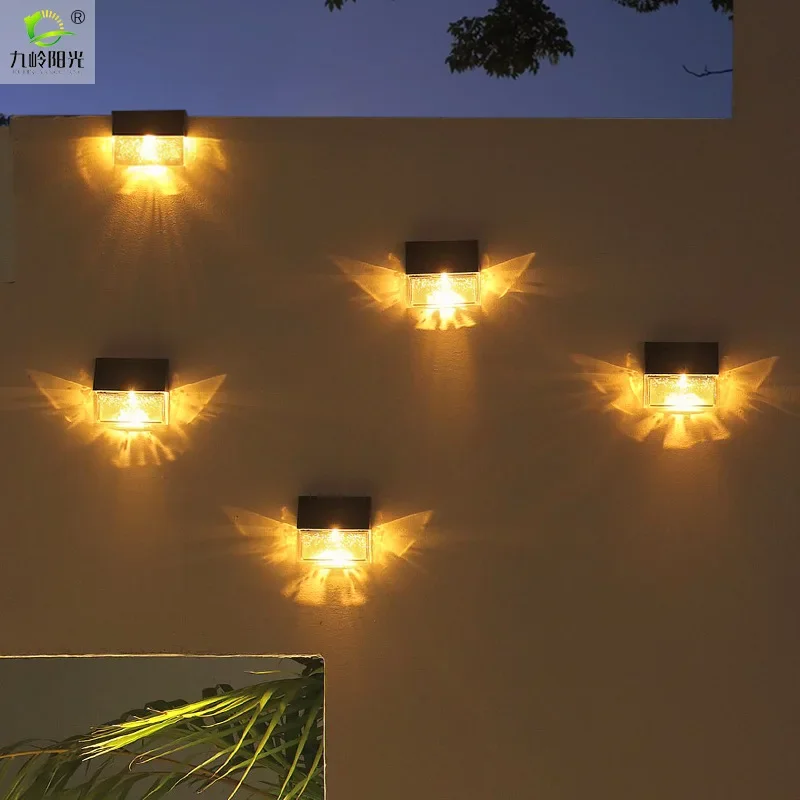 

New solar wall lamp outdoor courtyard LED warm light/colorful butterfly light and shadow garden villa fence light