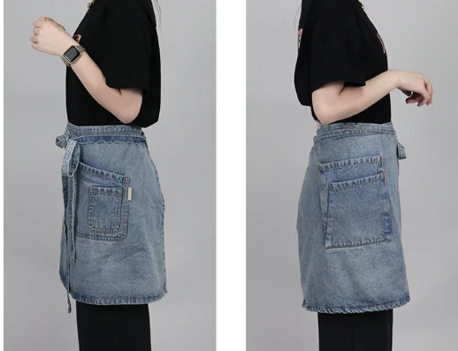 Washed denim Apron casual milk tea baking coffee shop dirt resistant new work clothes Women short apron