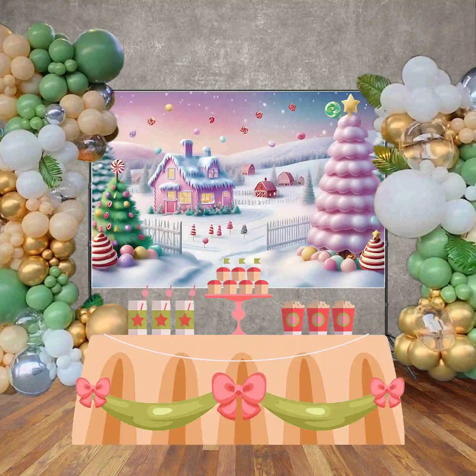 MOON.QG 2025 Christmas Village Home Decoration Photography Backdrop Winter Farm Large Big Tree Studio Background Xmas Back Drop