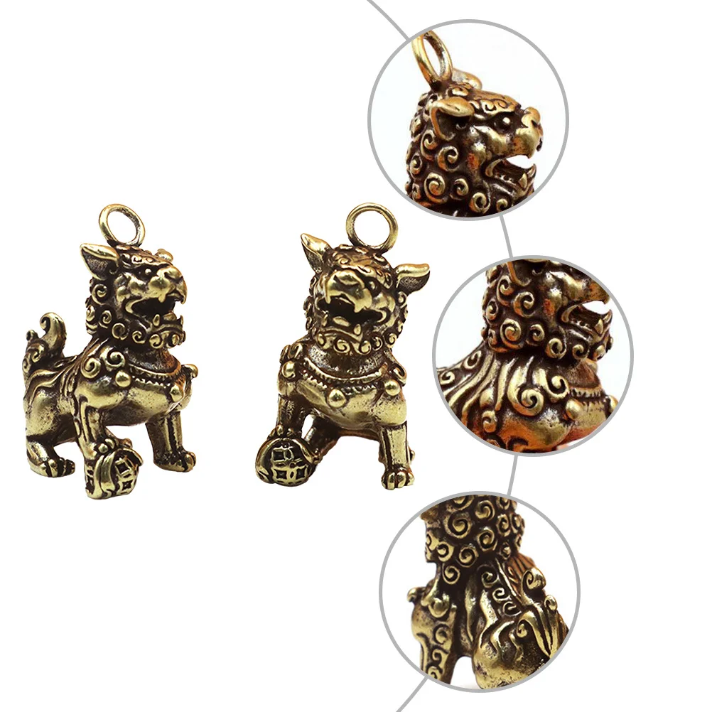 2 قطعة الأسد النحاسي فنغشوي الزينة النمط الصيني سطح المكتب زخرفة الديكور المنزلي الازدهار الثروة رمز النحت #5