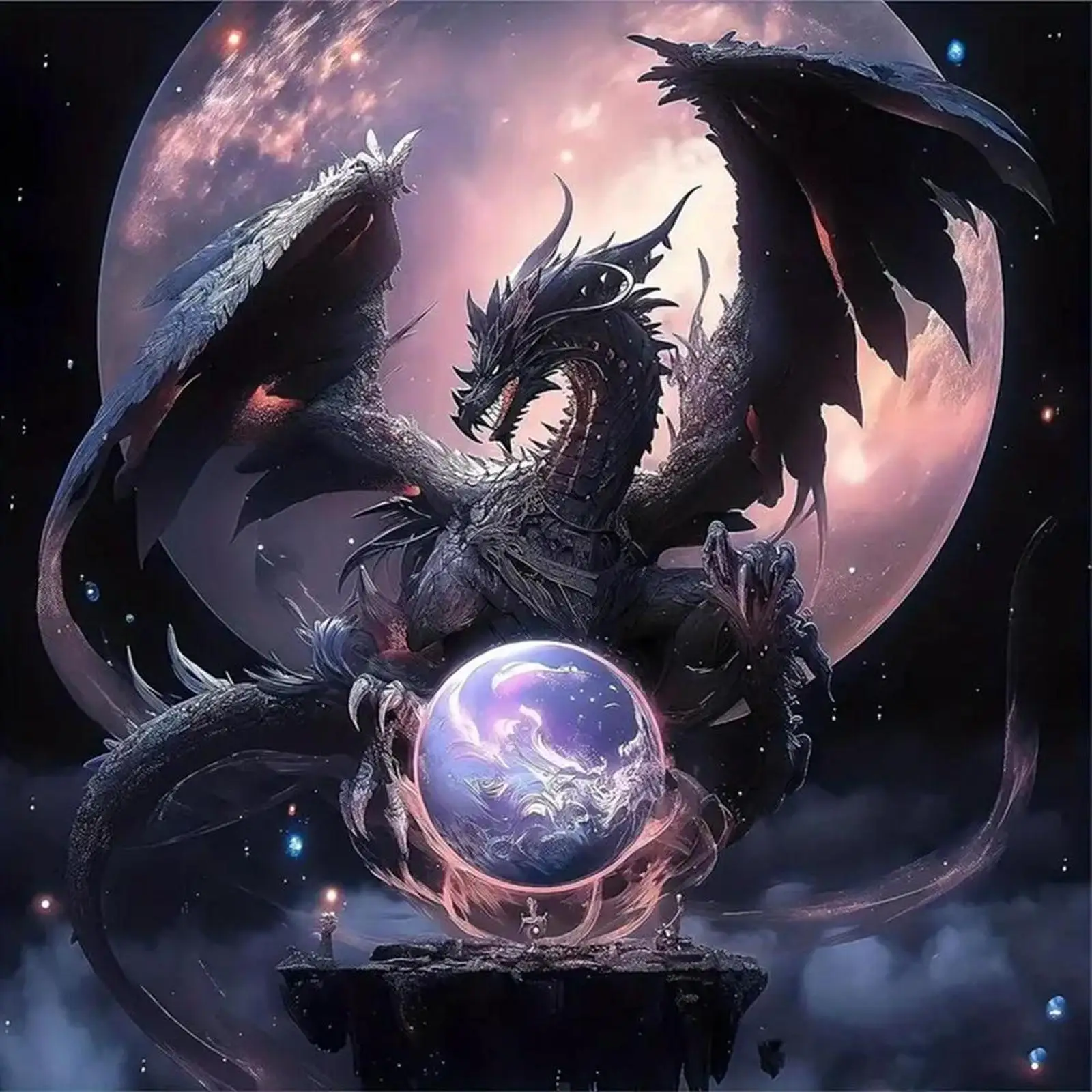 

5D DIY Full Round Drill Diamond Painting Flying Dragon Playing Pearls Kit30x30cm