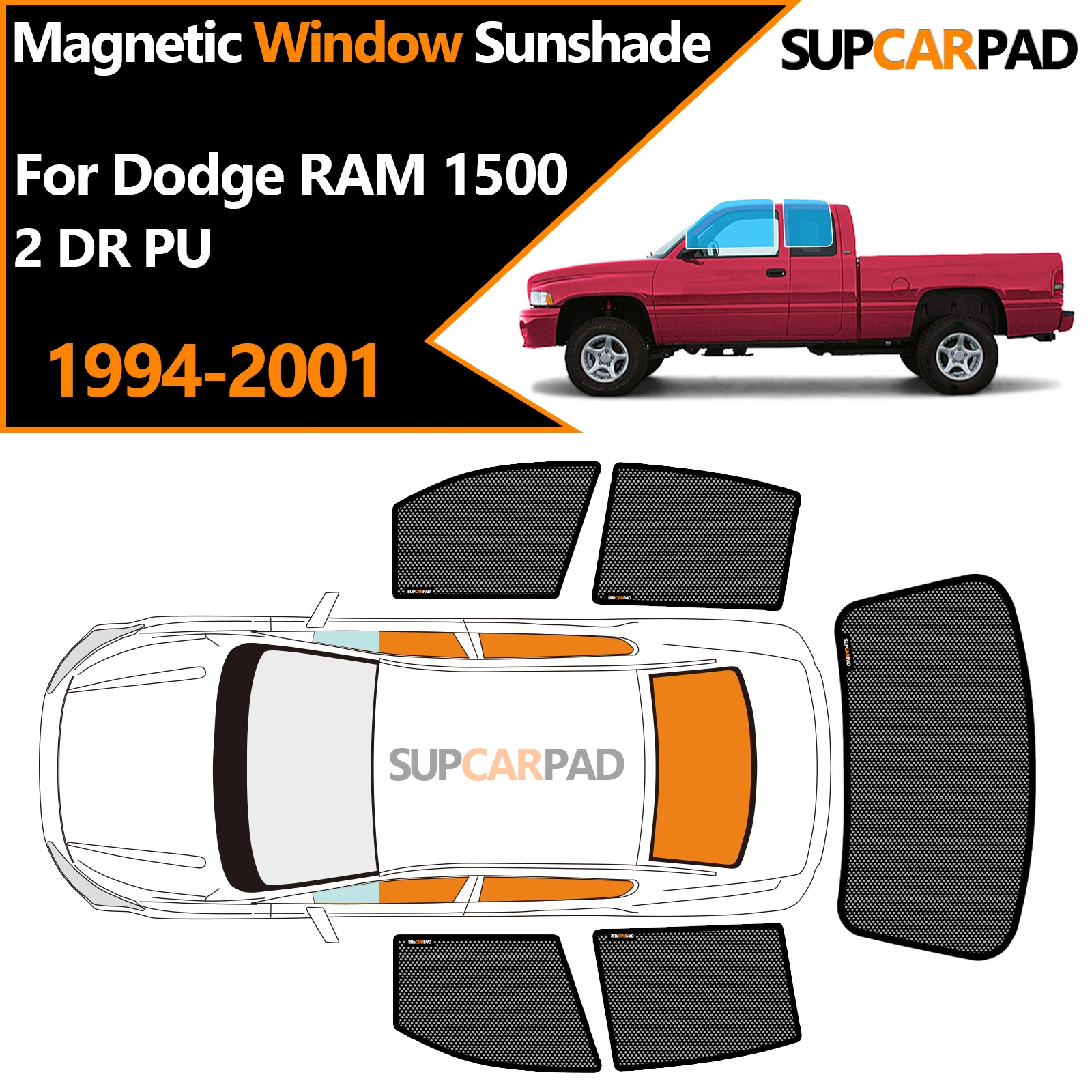

Custom Car Window Sunshade For Dodge RAM 1500 2 DR PU 1994-2001 Magnetic Curtain Mesh Front Windshield Frame Curtain