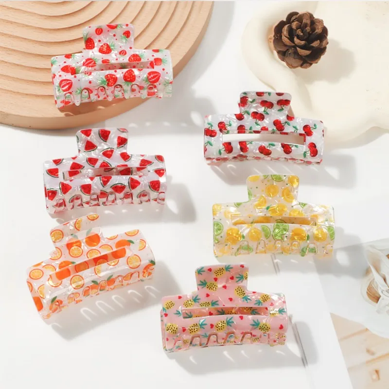 

1pc Acrylic Fresh Fruit Square Hollow Hair Clip, Suitable for Thick Hair Half-up Hairstyles Shark Clips Hair Accessories