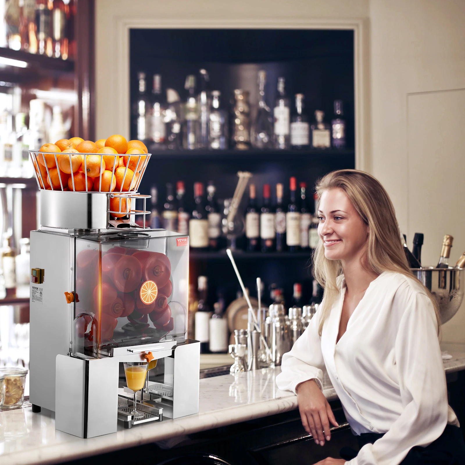 SucceBuy Commercial Orange Juicer Machine Automatic Juice Extractor Stainless Steel Orange Squeezer  with Pull-Out Filter Box﻿