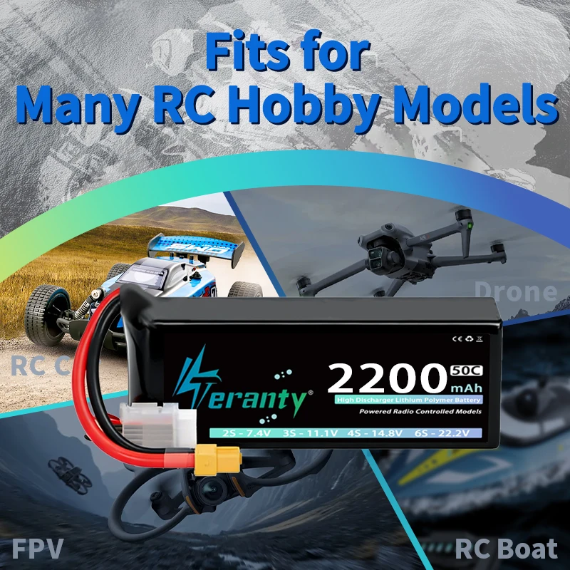 1/2Pcs TERANTY 4S Lipo FPV Drone Battery 14.8V 2200mAh 50C Softcase with T XT60 Plug RC Car Truck Buggy Helicopter Airplane