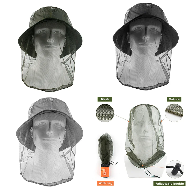 1Pc Ultra Large & Long Extra Fine Holes Mesh Soft Durable Fly Screen Premium Mosquito Insect Head Net Face Protector Camping Cap