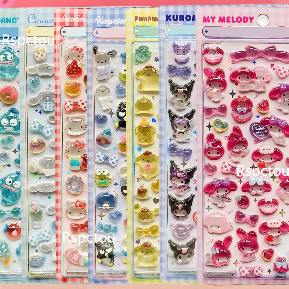 Cute Cartoon Sanrio Anime Kuromi My Melody 3D Relief Stickers Aesthetic Crystal Sticker Toys Decorative Guitar Motorcycle Laptop