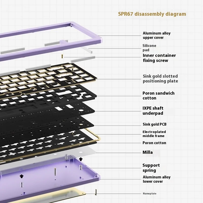 Imagem -05 - Akko Spring Mount Structure Teclado Mecânico Liga de Alumínio Hot Swap Wired Gaming Keyboard pc Gamer Acessórios Presentes Spr67