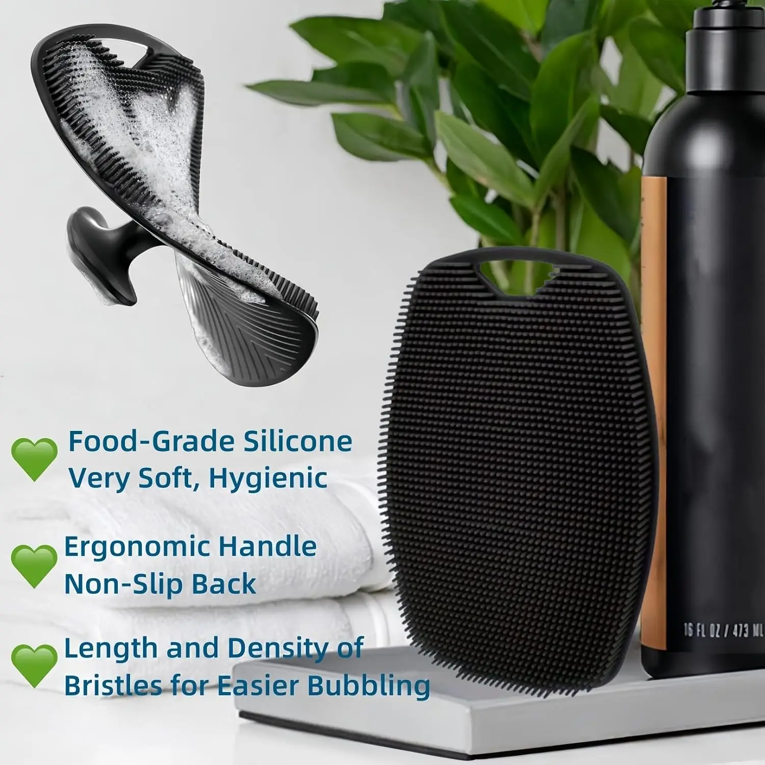 Body Buffer，Used to Clean and Exfoliate Skin，Foam Lifting Brush Hair，Ergonomic anti Slip Handle，Durable and Easy to Clean，2pcs