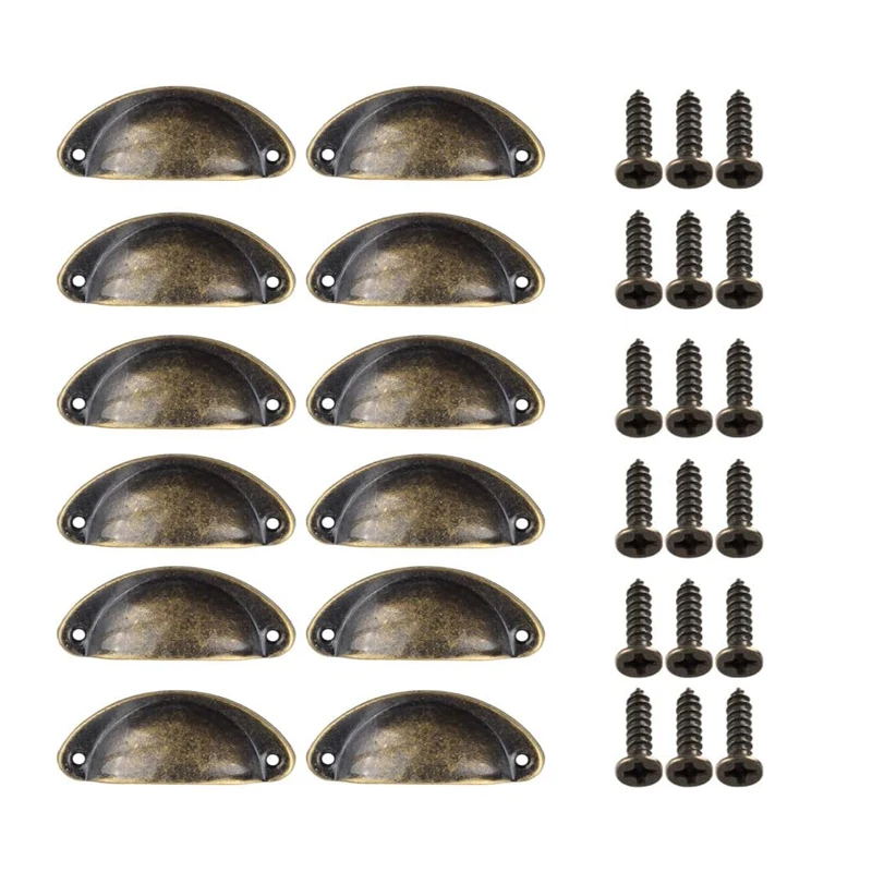 12Pcs Vintage Drawer Pull Handles Recessed Metal Pull Handles Set Shell Cup Pull Handles Cupboard Cabinet Furniture Drawer Knobs