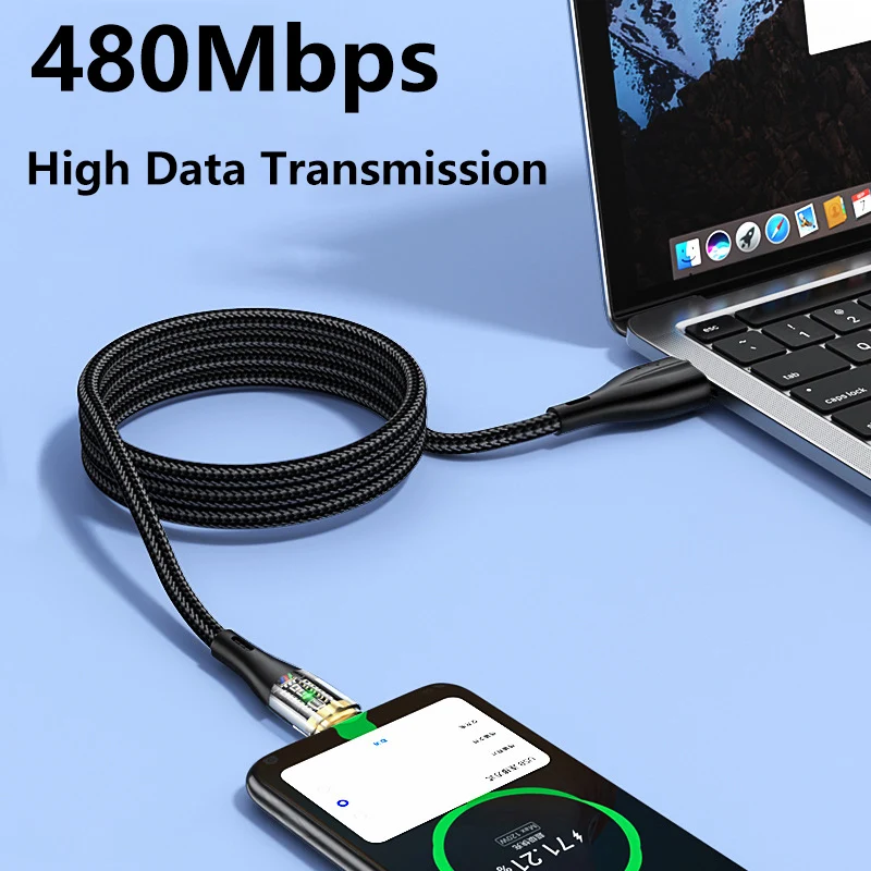 6A Transparent USB Type C Cable 120W Fast Charging Data Cord USB C Cable Charger For Huawei Samsung Poco Xiaomi Data Cord