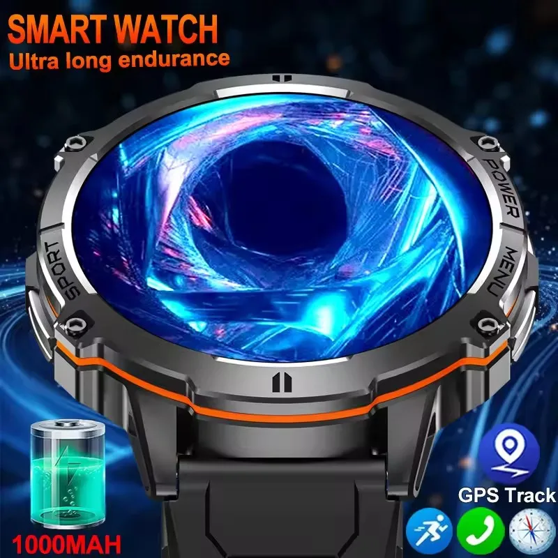 Nowe inteligentne zegarki sportowe GPS z dużą baterią 1000mAh na rok 2025 dla IOS, wojskowy smartwatch męski, wodoodporny 10ATM, bransoletka z funkcją połączeń Bluetooth