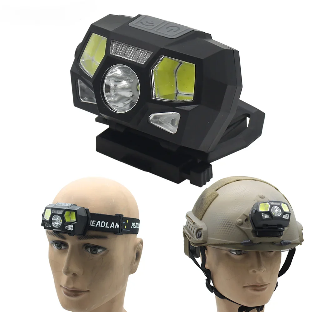 USB Charging Tactical Helmet Light Induction Headlamp Waterproof Signal Lamp FAST Helmet Headlamp Hunting Headlight