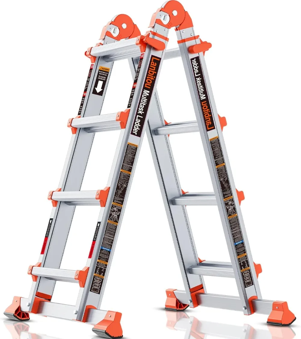 

Ladder, A Frame 4 Step Ladder Extension, 14 FT Anti-Slip Multi Position & Storage Folding Ladder, 330 Lbs Security Load