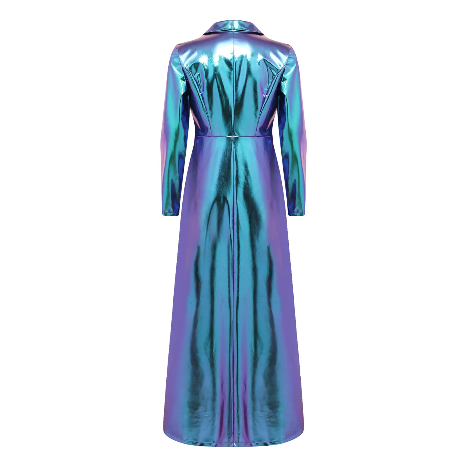 Turn Down Collar Metallic Trench Coat for Women One Button Long Sleeve Ankle Length Jacket for Daily Party Street Dance Clubwear