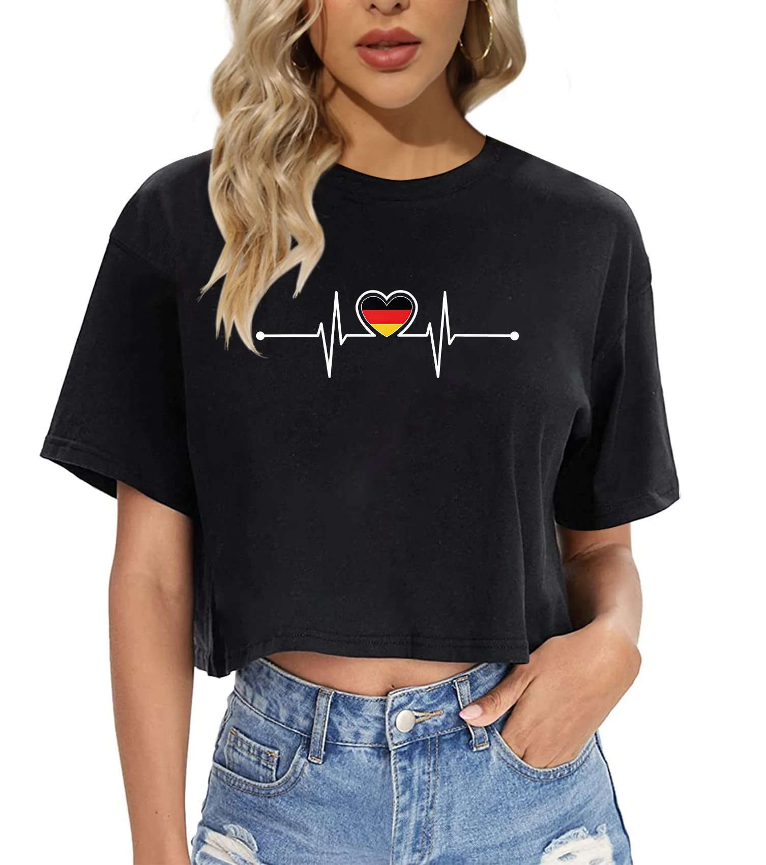 Heart rate chart Graphic Crop T-shirt 2024 European Cup Women Summer Fashion Harajuku Sports leisure style Round Neck Crop top