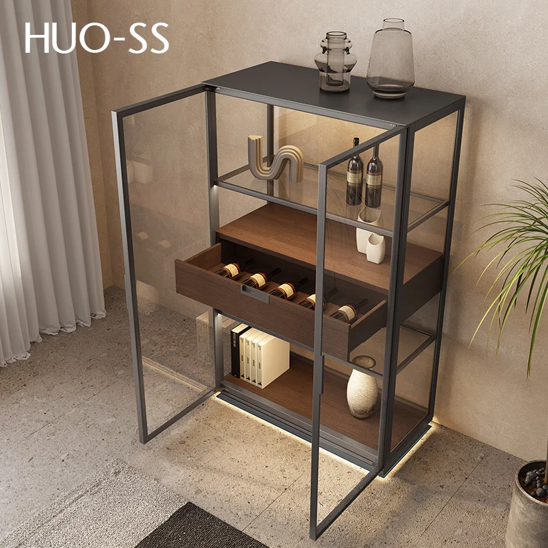 Modern simple multifunctional wine cabinet family space aluminum alloy display cabinet floor top living room full aluminum