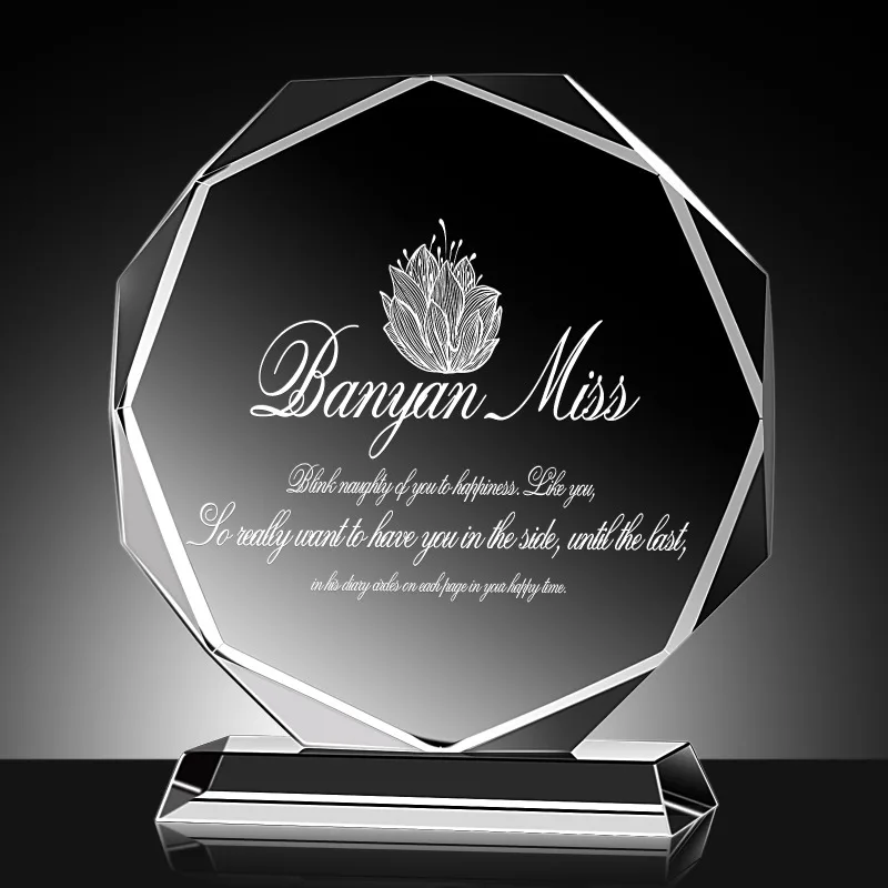 Free Customized Crystal Glass Trophy Crystal Color Printing Trophy Medal Graduation Season Commemorative Ornaments Company Award