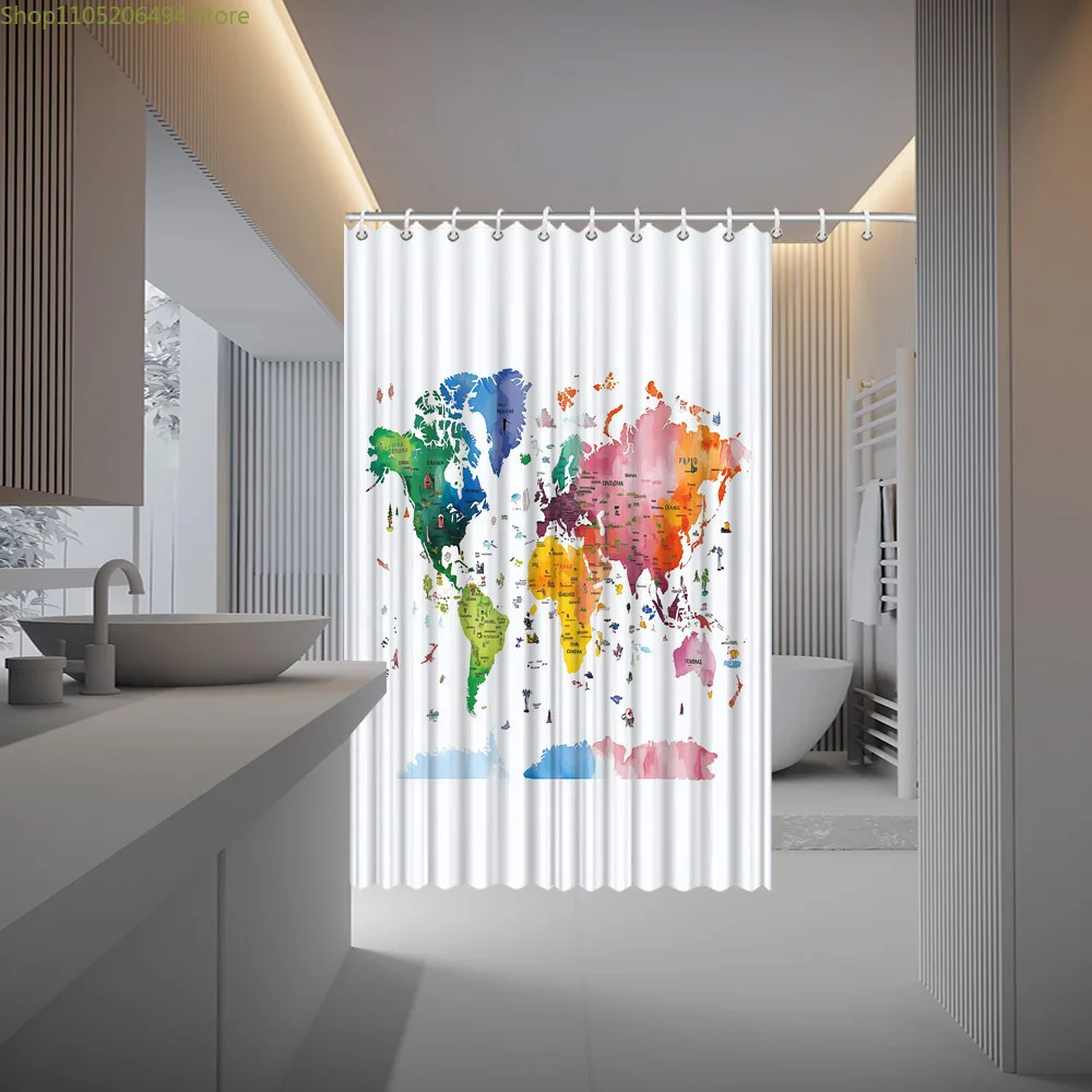 Bathroom Curtains Shower Curtain Luxury 1pc Watercolor World Map Shower Curtain - Vibrant Overlapping Colors for Continents &