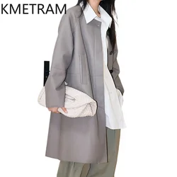 Real Sheepskin Leather Jacket Women Long Grey Jackets 2024 Fashion New in Outerwears Autumn Womans Clothing дубленка женская